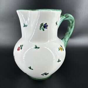 GMUNDNER KERAMIK Ceramic Jug Pitcher Alpine Flowers Hand Painted Austria